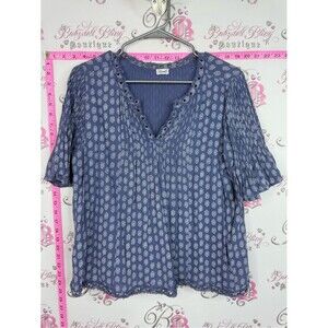 Kismet Blue Printed Short-Sleeve Peasant Blouse